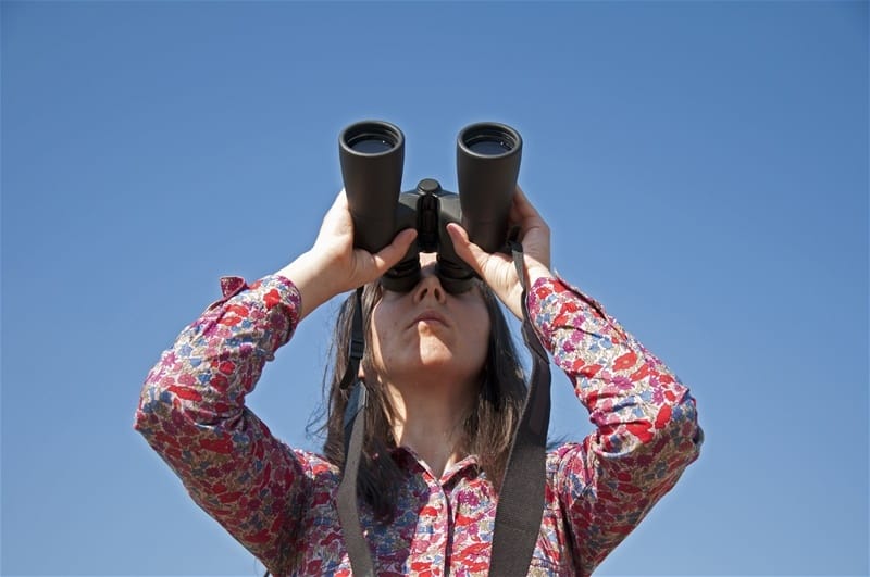 job searcher with binoculars